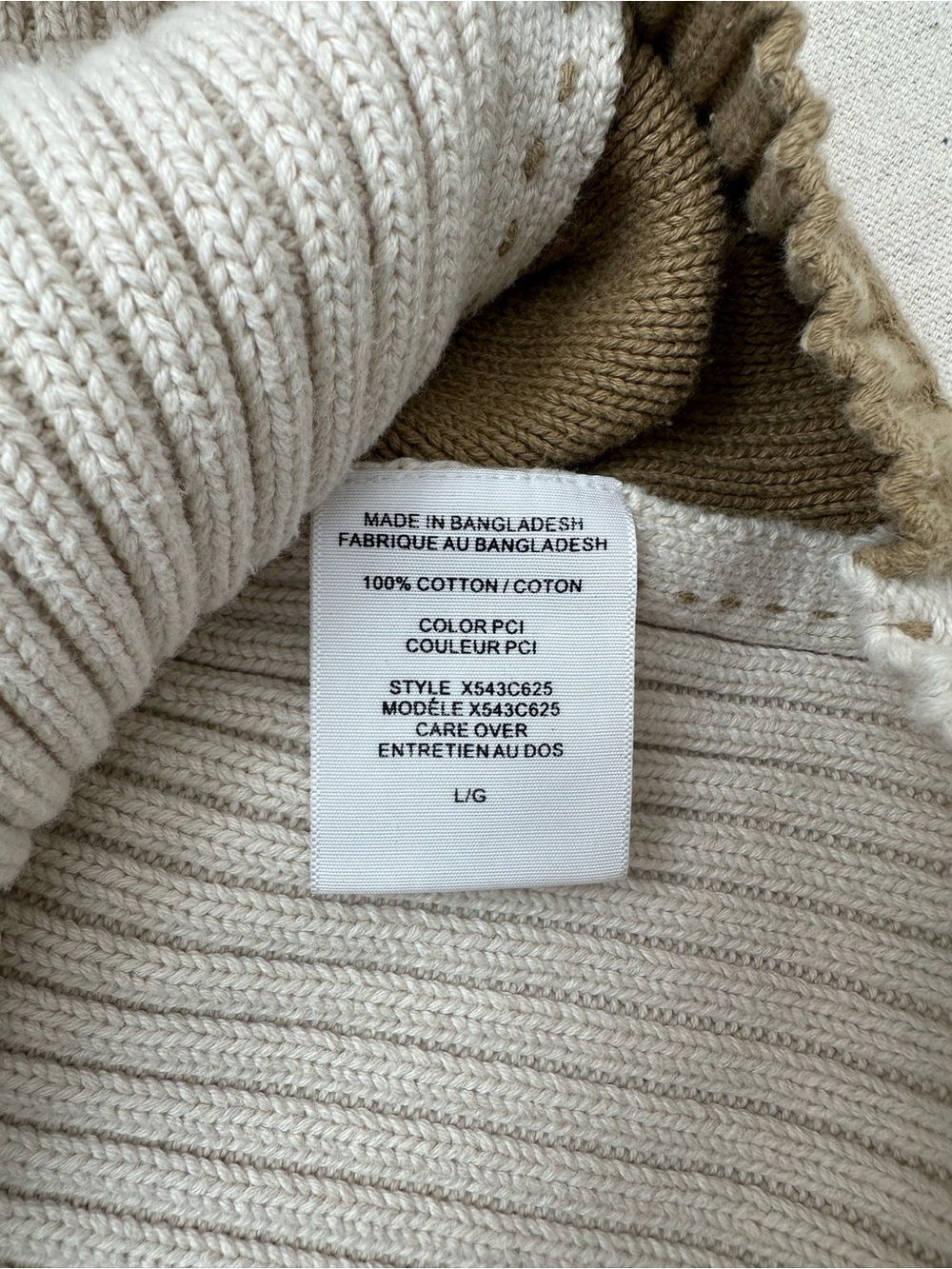 Guess Men’s Type 2-81 Cream Ribbed Knit Sweater with Khaki Side Panels Size L - Picture 5 of 11